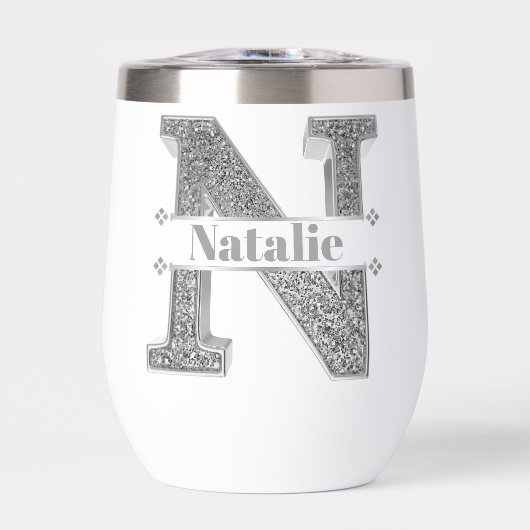 Nイニシャルパーソナライズされたシルバーモノグラムあなたの名前 (正面)