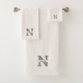 Nイニシャルパーソナライズされたシルバーモノグラムあなたの名前 バスタオルセット