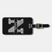 Nイニシャルパーソナライズされたシルバーモノグラムあなたの名前 ラゲッジタグ (正面横)