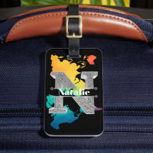 Nイニシャルパーソナライズされたシルバーモノグラムあなたの名前