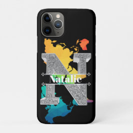 Nイニシャルパーソナライズされたシルバーモノグラムあなたの名前 iPhone 11 PROケース