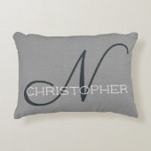 Nイニシャルパーソナライズされた名白黒グレー アクセントクッション (正面)