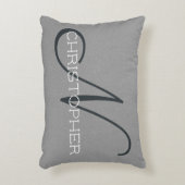 Nイニシャルパーソナライズされた名白黒グレー アクセントクッション (正面(垂直))
