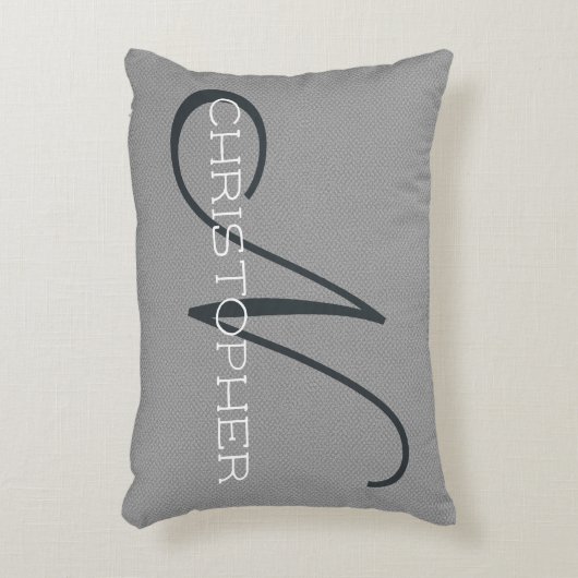 Nイニシャルパーソナライズされた名白黒グレー アクセントクッション (正面(垂直))