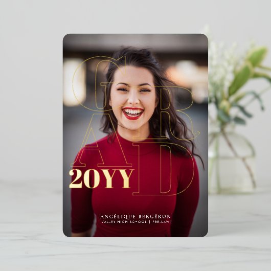 nシックお洒落卒業箔招待状 箔招待状 (立ち正面)