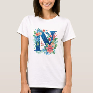 Nブルーモノグラム(花) Tシャツ