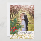 nメリー結婚したクリスマス金ゴールドグリッターホリー写真 シーズンカード (正面)