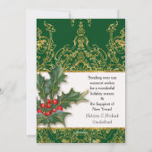 nメリー結婚したクリスマス金ゴールドグリッターホリー写真 シーズンカード (裏面)