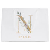 Nモノグラムフローラパーソナライズされた ラージペーパーバッグ (正面)