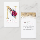 Nモノグラムブルゴーニュ金ゴールドとネイビーブルーフローラ 名刺 (正面/裏面)