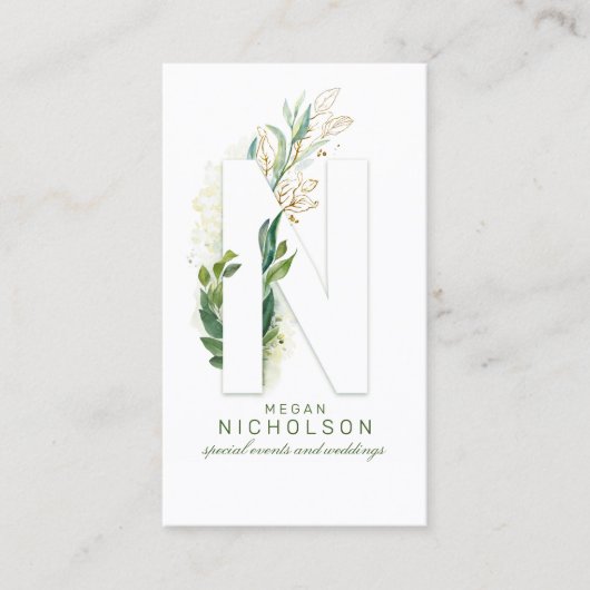 Nレターモノグラム金ゴールド離れ緑 名刺 (正面)