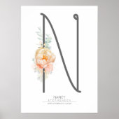 N文字のモノグラム ブッシュ ピーチ フラワーハウスデコレーション ポスター (正面)