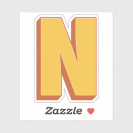 N文字モノグラム、太字3Dタイプフォントイニシャル シール