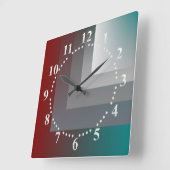 N -ティール(緑がかった色)灰色 スクエア壁時計 (傾斜)