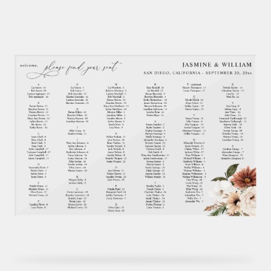 N Boho素朴フローラアルファベット座席表LG アクリルサイン (正面)