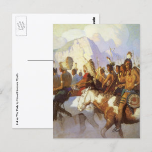N.C.ワイエスによる「インディアン戦争の部族」 Vintage ウエスタンアート ポストカード