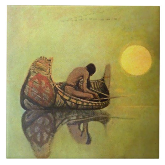 N C Wyeth Western絵画の「釣り静か人」 タイル (正面)