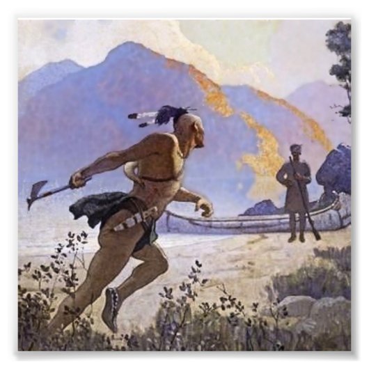 N C Wyeth Western絵画の「The Tomahawk」 フォトプリント (正面)