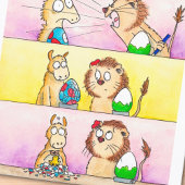 N. JanesによるウサギVSライオンのイースター・ポストカード シーズンポストカード