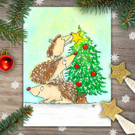 N. Janesによるハリネズミ メリークリスマス ポストカード