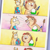 N. JanesによるLlama VS Lion イースターグリーティングカード カード