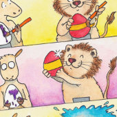 N. JanesによるLlama VS Lion Easter 2のグリーティングカード カード