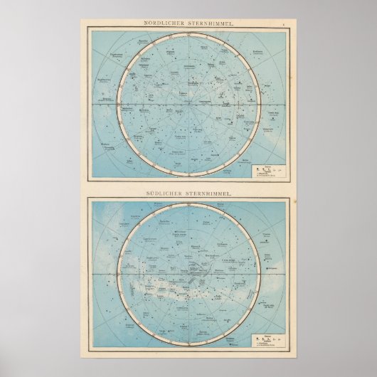 N, S Sternhimmel 天体地図 ポスター (正面)