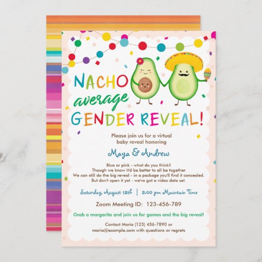 Nacho Average Gender Reveal – バーチャルベビーシャワー 招待状 (正面/裏面)