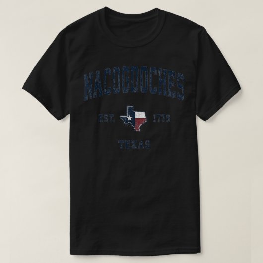 Nacogdoches Teas TXヴィンテージ州旗スポーツ海軍 Tシャツ (デザイン正面)