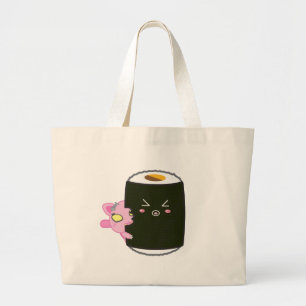 Nadelのかわいいの寿司ロール猫 ラージトートバッグ