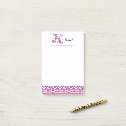 Nadine パーソナライズされた Nの名前はノートを投稿することを意味する ポストイット (デスク上)