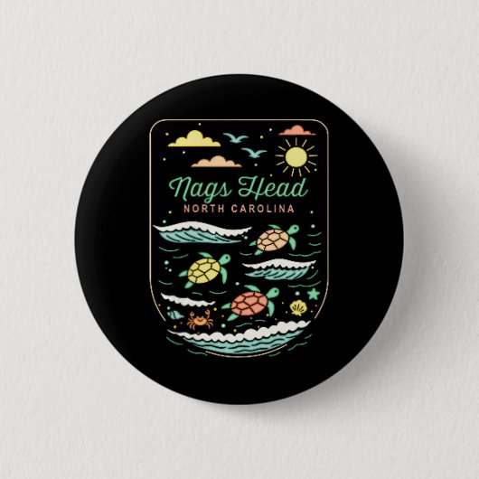 Nags Head Nc Cute Beach Vacation Sea Turtle Lover  缶バッジ (正面)