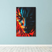 Nahaufnahme: Frau mit Zebramuster im Gesicht キャンバスプリント (インサイチュ (ウッドフロア))