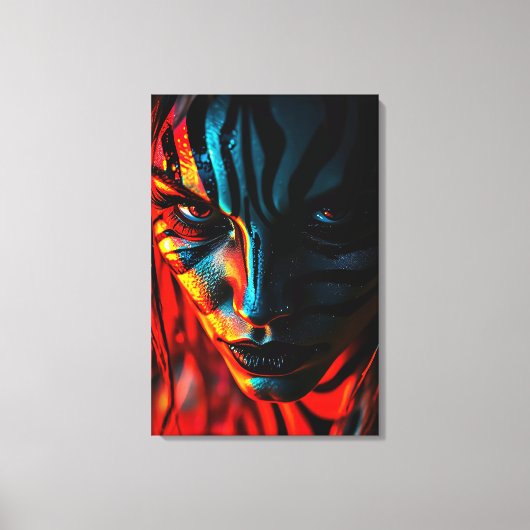 Nahaufnahme: Frau mit Zebramuster im Gesicht キャンバスプリント (正面)