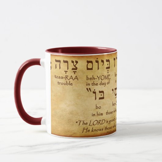 NAHUM 1:7ヘブライ語マグカップ マグカップ (左)