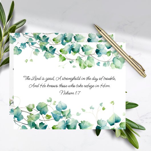 Nahum 1:7 English Burmese Ivy White Note Card ノートカード