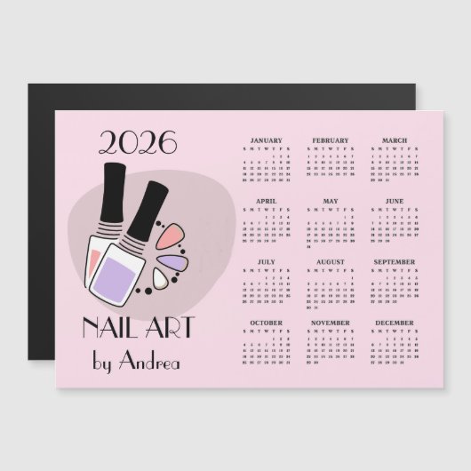Nail Art Design 2026 Calendar Magnetic Card (正面/裏面)