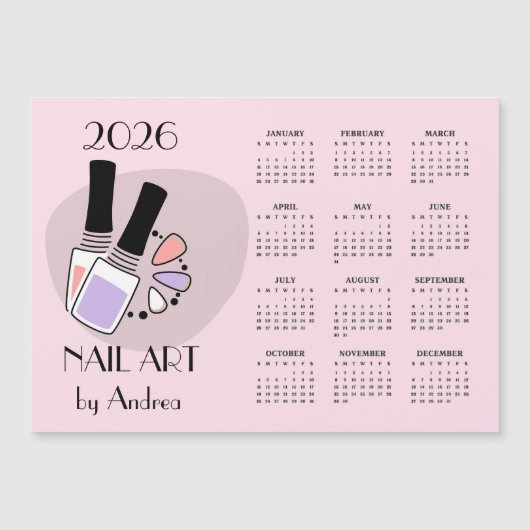 Nail Art Design 2026 Calendar Magnetic Card (正面)