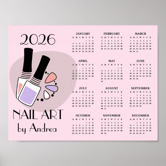 Nail Art Manicure Design 2026 Calendar Poster ポスター (正面)