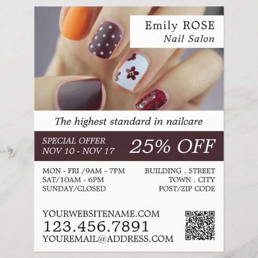 Nail Art, Nail Technician, Nail Salon Advertising チラシ (正面)