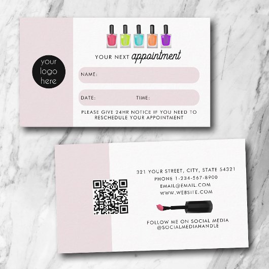 Nail Artist Client Appointment Card QR Code Logo 名刺