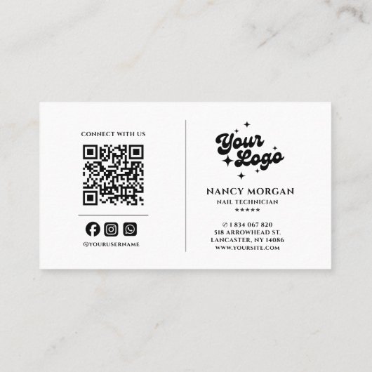 Nail Artist Elegant Photo Collage QR Code Logo 名刺 (裏面)