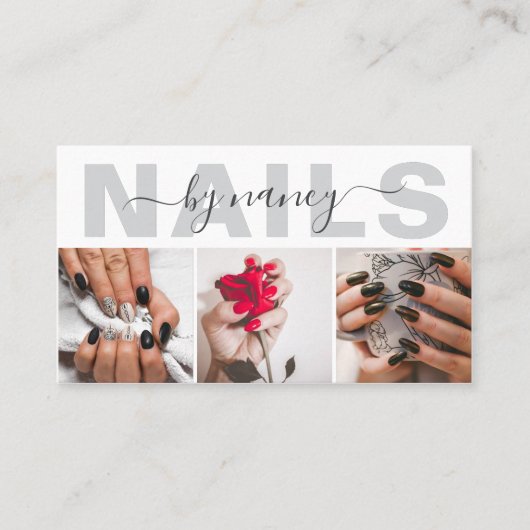 Nail Artist Elegant Photo Collage QR Code Logo 名刺 (正面)