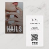 Nail Artist Elegant Script Photo Monogram QR Code 名刺 (正面/裏面)