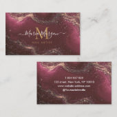 Nail Artist Luxury Burgundy Agate Gold Monogram 名刺 (正面/裏面)