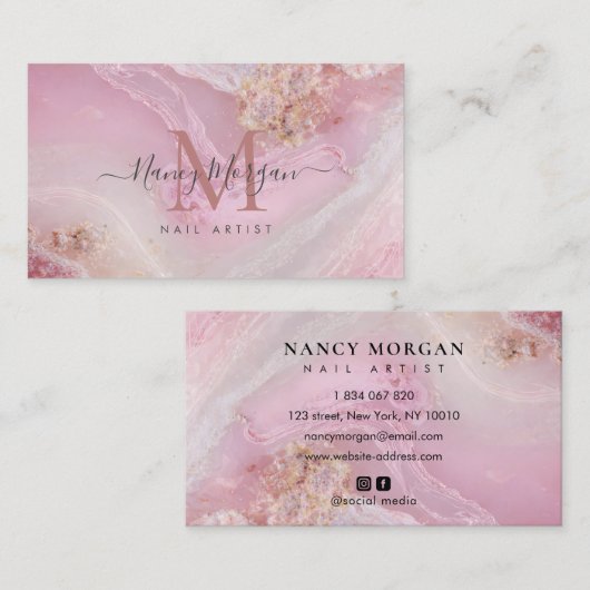 Nail Artist Monogram Pink Agate Marble  名刺 (正面/裏面)