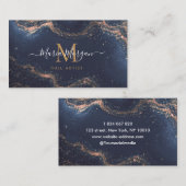 Nail Artist Navy Blue Agate Gold Monogram 名刺 (正面/裏面)