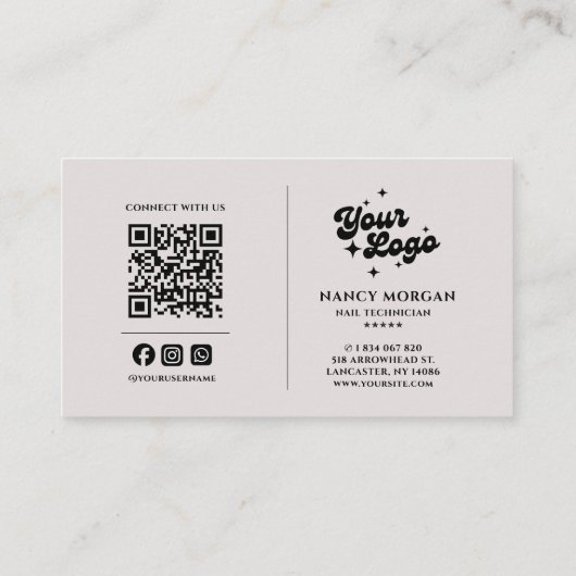 Nail Artist Pearl Pink Photo Collage QR Code Logo  名刺 (裏面)