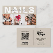  Nail Artist Photo Collage Qr Code Logo Beige  名刺 (正面/裏面)