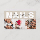  Nail Artist Photo Collage Qr Code Logo Beige  名刺 (正面)